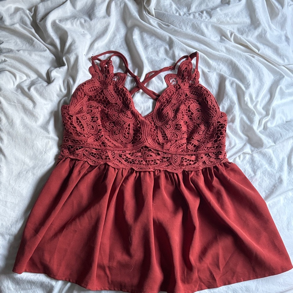 Main Strip Rust Smocked Top